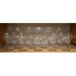 Glassware - a set of six bell shaped cut glass port glasses; cut glass hock glasses (11); others,