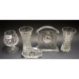 Waterford Crystal - a cut glass clock; another oval; a pair of bud vases;