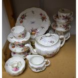 A Royal Crown Derby Posies tea set for six comprising teapot, cream jug, sugar bowl, sandwich plate,