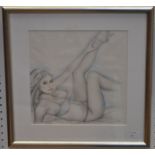 David Wilde Pin Up Girl signed, pencil and pastel.