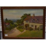 W Pinkney Village Scene with Cottages signed,