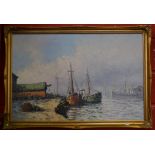 Le Bearn Harbour Scene with Fishing Boats signed,