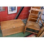 A Victorian pine blanket box and a Victorian oak and beech country kitchen chair