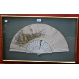 A 19th century silk fan, painted with classical figures dancing,