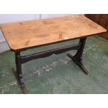 A rustic pine Country Kitchen table, rectangular top, rounded angles, 72cm high, 55cm wide,