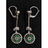 A pair of emerald and diamond floral drop earrings,