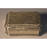 A Victorian silver incurved rounded rectangular table snuff box,