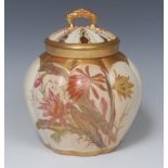 A Royal Worcester lobed ovoid pot pourri vase, inner cover and cover,