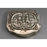 Judaica - a Continental silver shaped serpentine snuff box, chased with Joshua and Caleb,