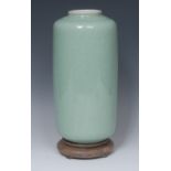 A Chinese celadon crackle glaze ovoid vase, the shoulder with a singular girdle,