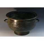 A large 19th century Chinese verdigris patinated bronze censer,