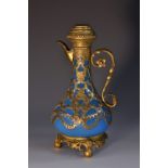 A 19th century Palais Royal type gilt brass and opalescent blue glass scent bottle,