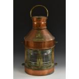 A ships copper and brass mast head lantern, by Seahorse, reg no.