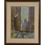 Michael Crawley 45th Street from the Library, New York signed, titled to verso, watercolour,