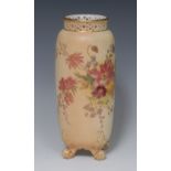 A Royal Worcester ovoid vase, printed and painted with spring flowers on a blush ivory ground,