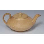 An early 19th century Wedgwood caneware teapot, basket weave moulding,