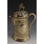 A Victorian silver spreading cylindrical beer flagon,