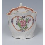 A Worcester low Chelsea ewer, moulded with acanthus leaves painted in Chinese export style,