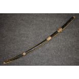 A Japanese katana, 71cm curved blade, gilt tsuba, lacquer tsuka and saya,