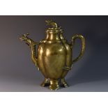 A Chinese bronze lobed ovoid ewer, the domed cover with rat finial, dragon spout, prunus handle,