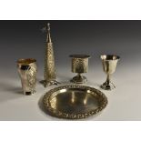 Judaica - a composed silver Havdalah set on tray, the tower 18.