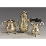 A French silver toy miniature coffee service, comprising side-handled coffee pot,