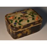 An early 19th century Chinese tortoiseshell, jade and hardstone rounded rectangular table casket,