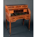 An Edwardian mahogany and marquetry gentleman's cylinder desk,