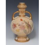 A Royal Worcester Persian Inspired two-handled ovoid vase, printed and painted with wild flowers,