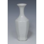 A Chinese longquan type celadon porcelain panelled ovoid vase, flared rim, 16cm high,