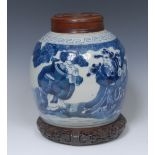 A Chinese ovoid ginger jar, painted in underglaze blue with immortal and attendants, 23cm high,