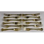 A set of twelve William IV silver-gilt King's pattern variant dessert forks, William Chawner,