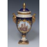 A Coalport pedestal ovoid vase and cover, Lincoln Cathedral, commission by Francis Sinclair 25.