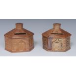 A 19th century Brampton salt glazed stoneware thatched cottage money box, 11cm high, c.