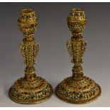 A pair of Austrian silver-gilt and turquoise set casselettes,