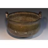 A large Chinese bronze two handled ding/censor, inlaid in silver and copper,