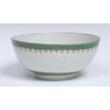 A Worcester Chrysanthemum bowl, moulded with a band of formal flowers, apple green banded borders,