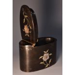 A George III tortoiseshell and two-tone gold piqué oval snuff box,