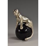 Cartier - a 925 silver Panther paperweight, seated panther curled tail,