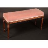 A Hepplewhite Revival walnut window seat, stuffed-over upholstery,