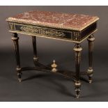 A Napoleon III gilt-metal mounted ebony and brass marquetry pier table,