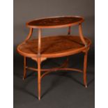 An Edwardian satinwood crossbanded mahogany and marquetry etagere,