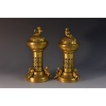 A pair of 19th century gilt metal night lights,