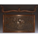 A Chinese hardwood rectangular panel,