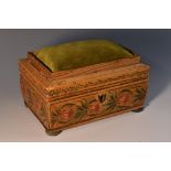 A Regency lady's penwork and birch sarcophagus-shaped work box,