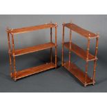 A pair of George III design mahogany wall shelves, each with with three rectangular tiers,