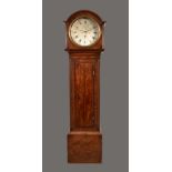 A Regency Scottish mahogany library clock, round silvered 35.