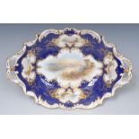 A Coalport Named View two handled shaped oval dish, Rydale Water within gilt scroll cartouche,