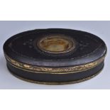 An 18th century gilt metal mounted vernis martin oval snuff box,