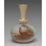 A Royal Worcester bottle vase, painted by James Stinton, signed, with a pheasant in landscape,